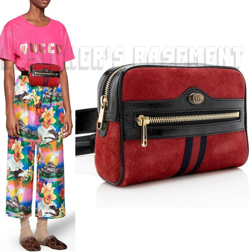 GUCCI Ophidia LOGO red Suede Web accent cross-body black leather Belt BUM Bag